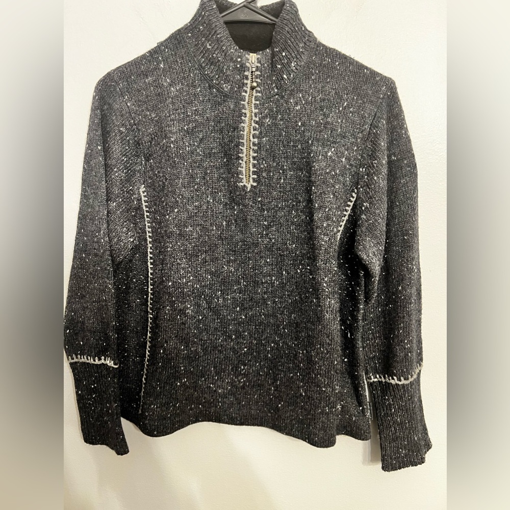 Woolrich Charcoal Gray Fleck Knit 1/4‎ Zip Mock Neck Pullover Sweater Petite med